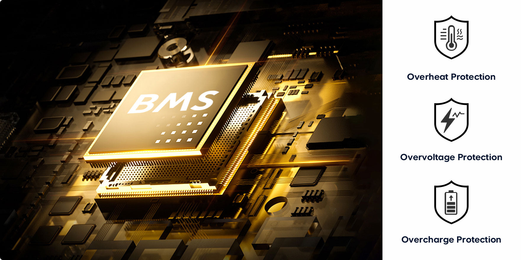 Overheat Protection, Overvoltage Protection, Overcharge Protection